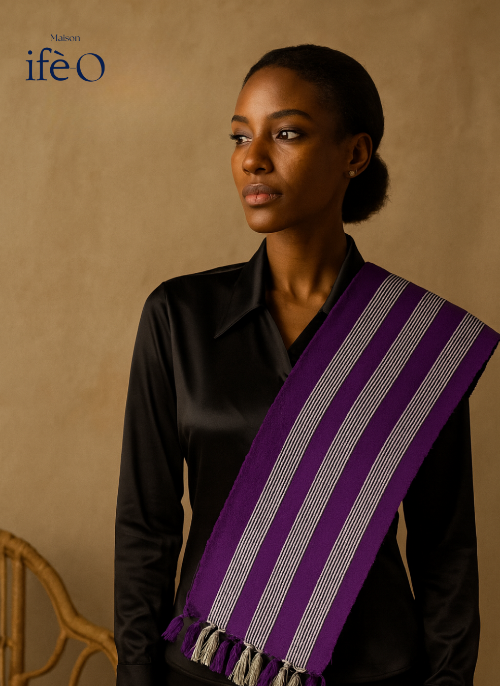 Écharpe Elégance violette rayé blanc et noir