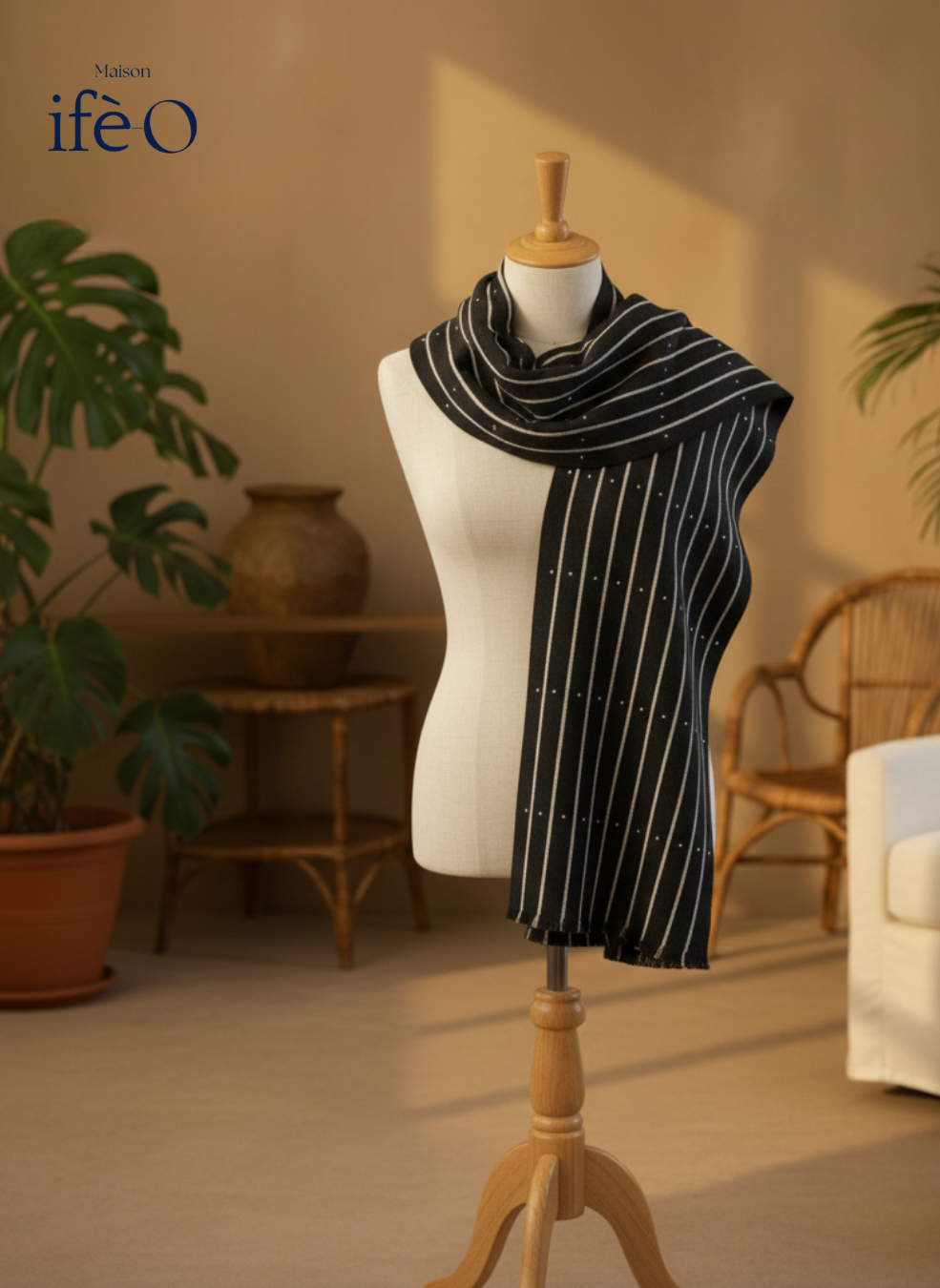 Écharpe Prestige noir en kente avec strass - édition limitée